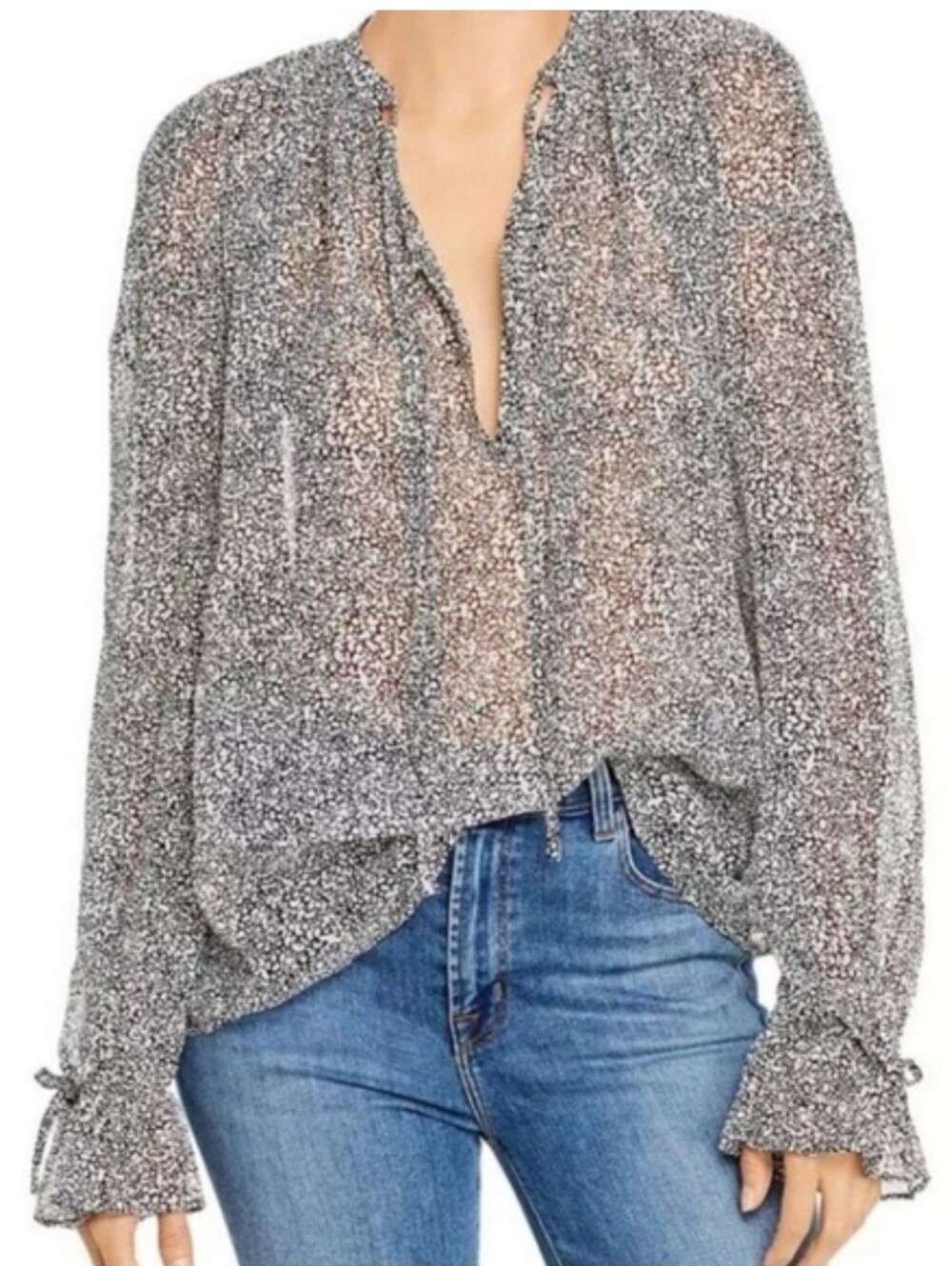 Anine Bing Abigail Tie Neck Silk Blouse Size Medium